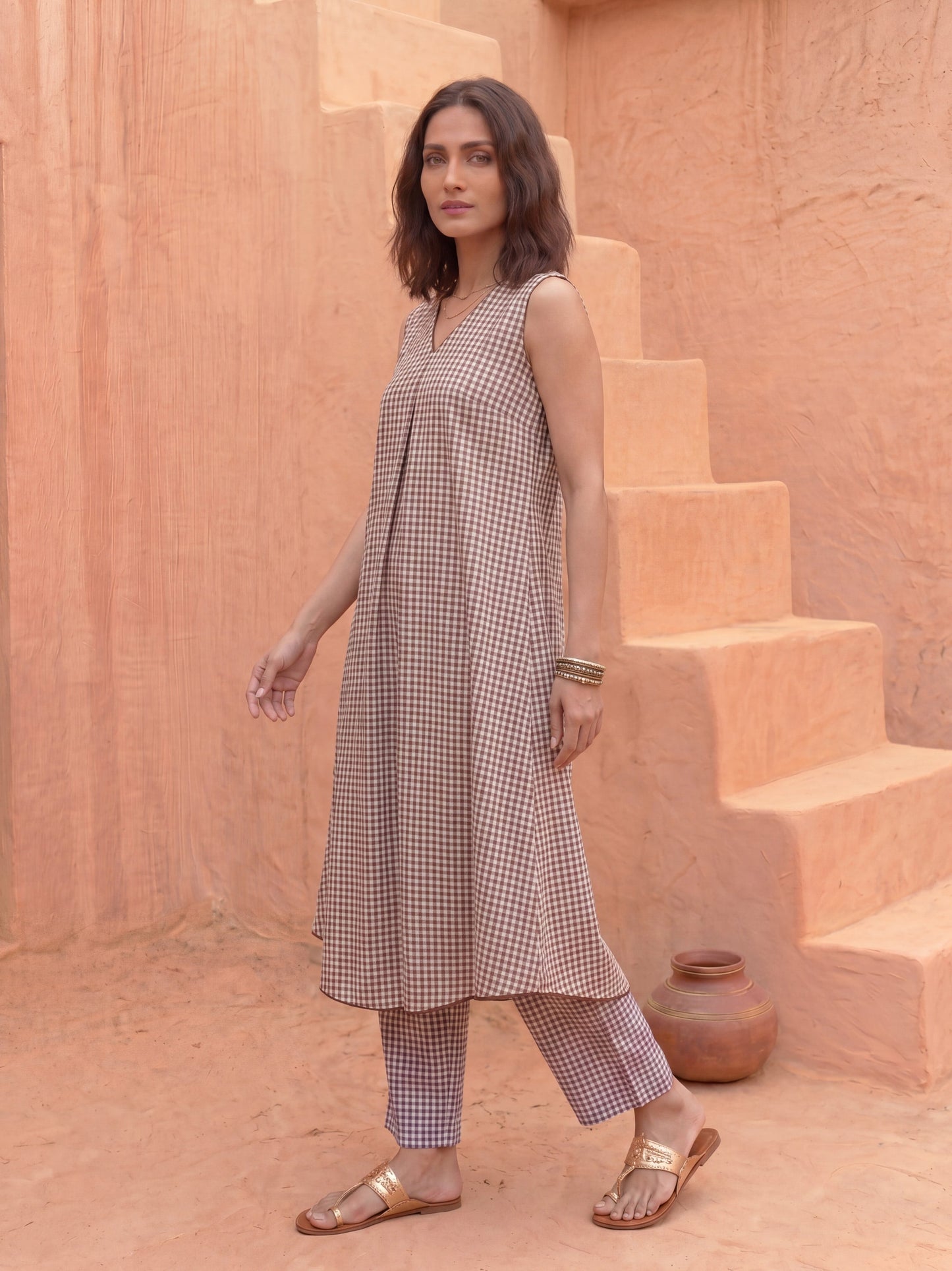 THE CHECKERED CASCADE KURTA SET
