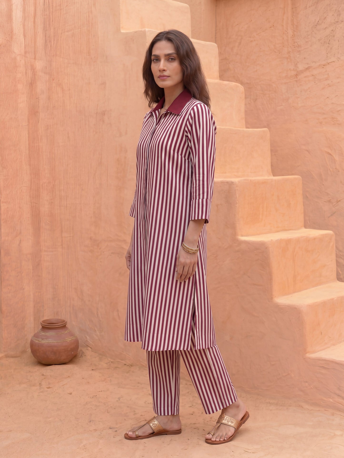 Maroon With Stripes Embellished