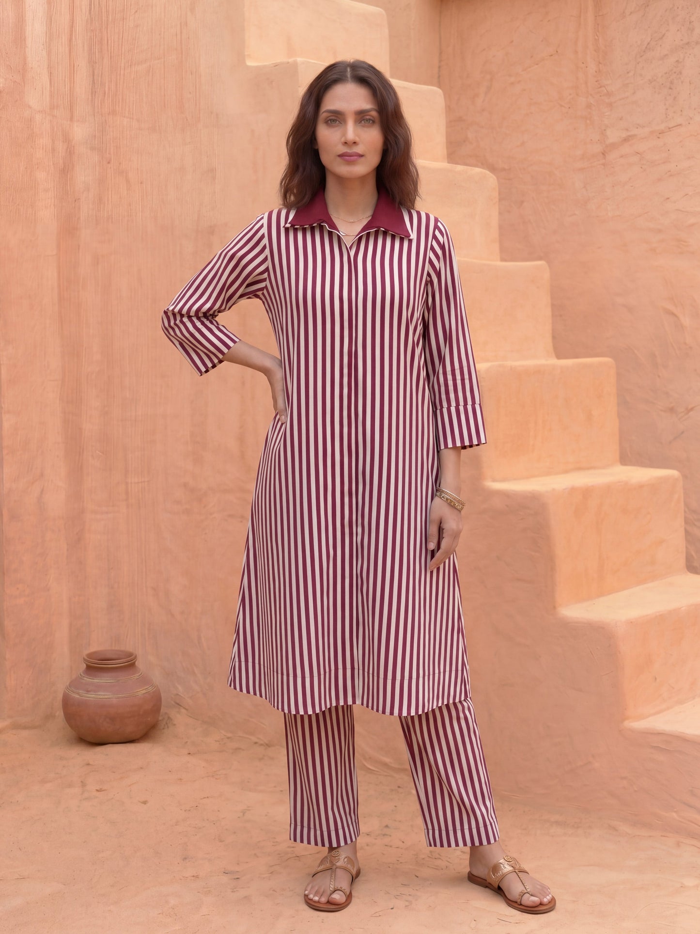 Maroon With Stripes Embellished