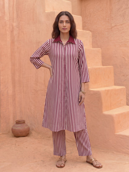 Maroon With Stripes Embellished