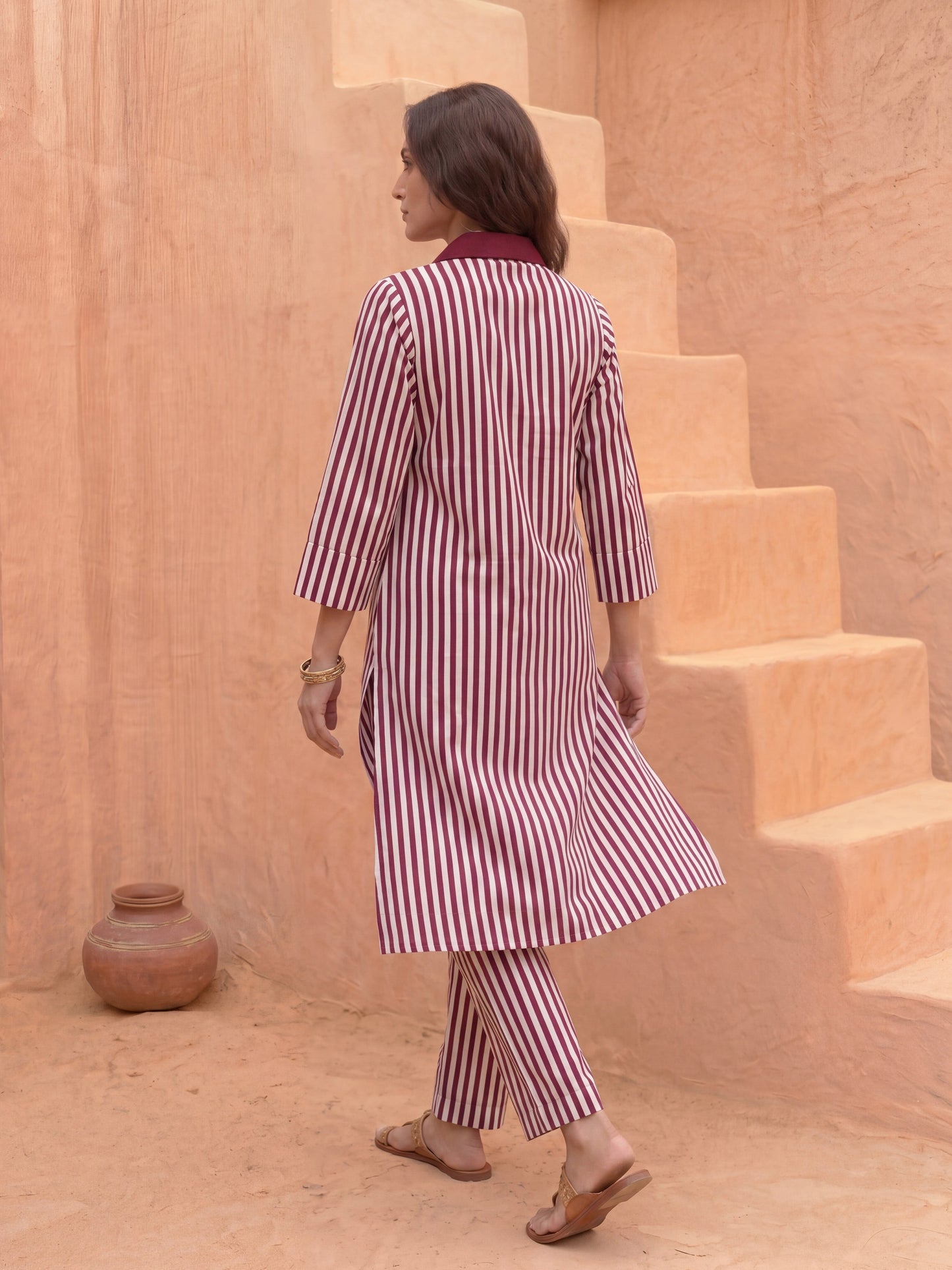 Maroon With Stripes Embellished
