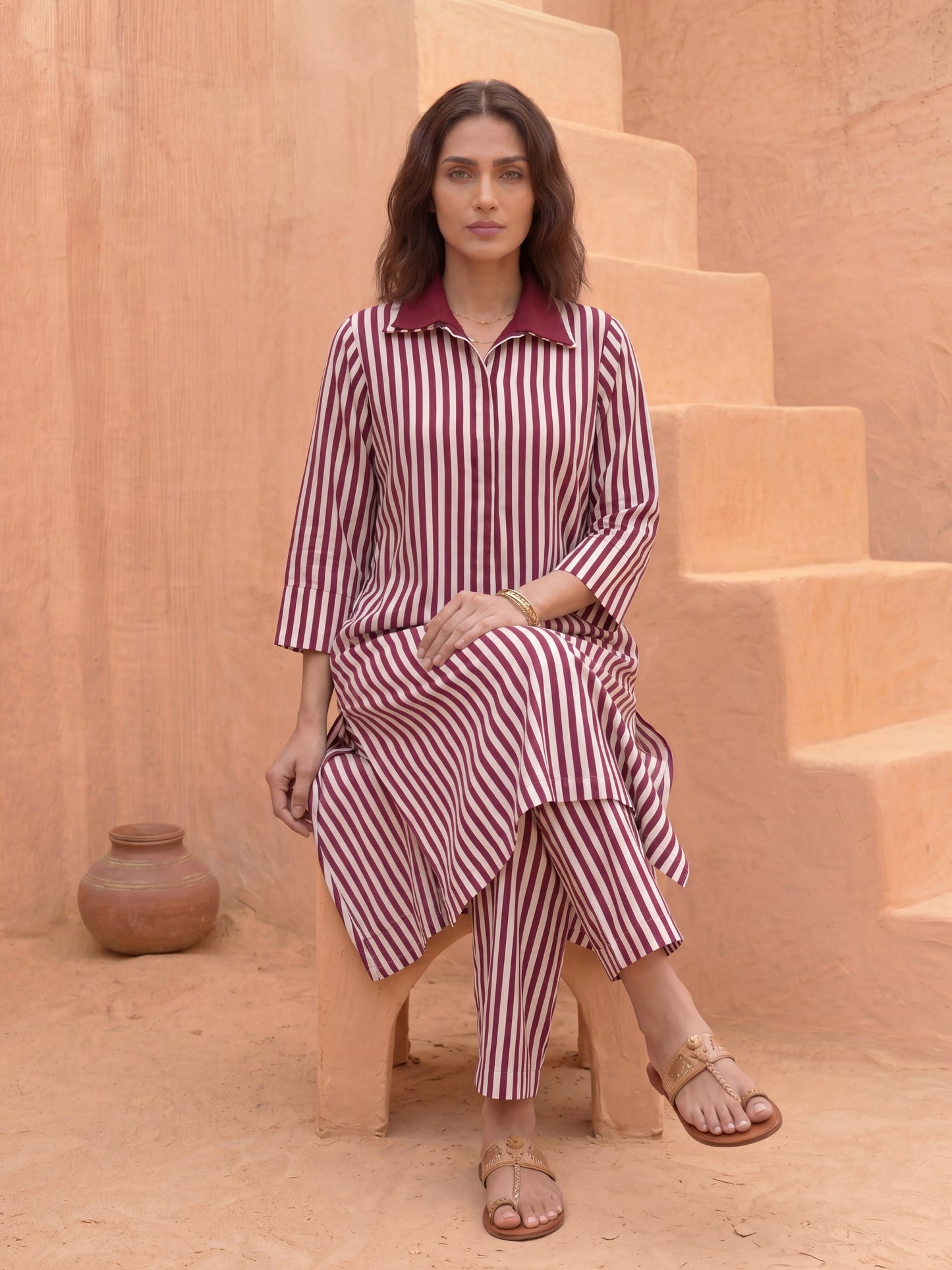 Maroon With Stripes Embellished