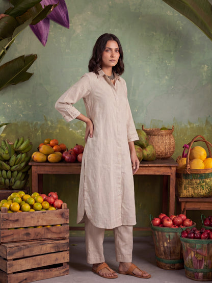 Beige Embellished Long-Line Shirt