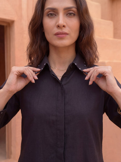 Black Long-Line Shirt Tunic