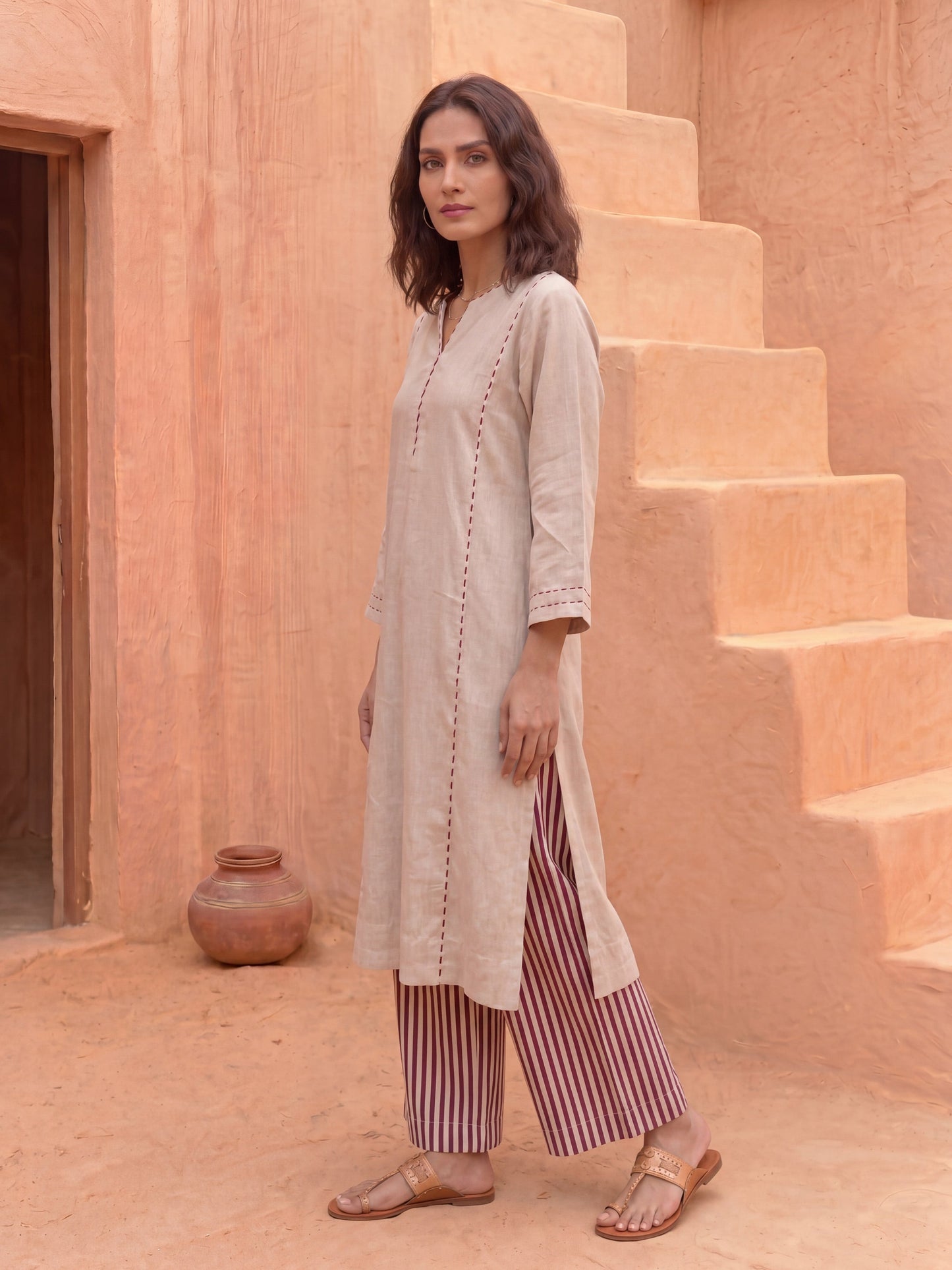 SAND & SLATE STRIPE KURTA SET