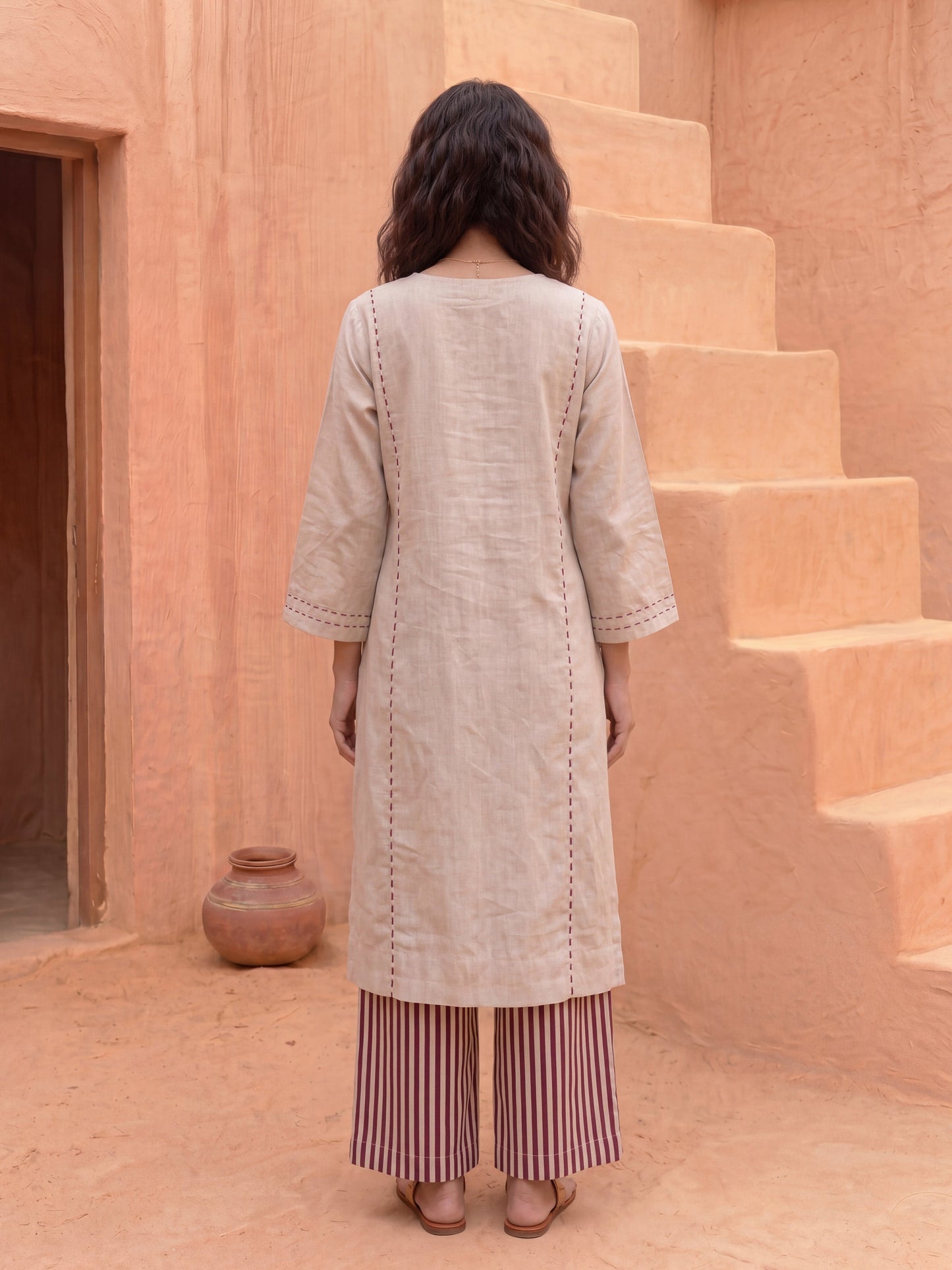 SAND & SLATE STRIPE KURTA SET