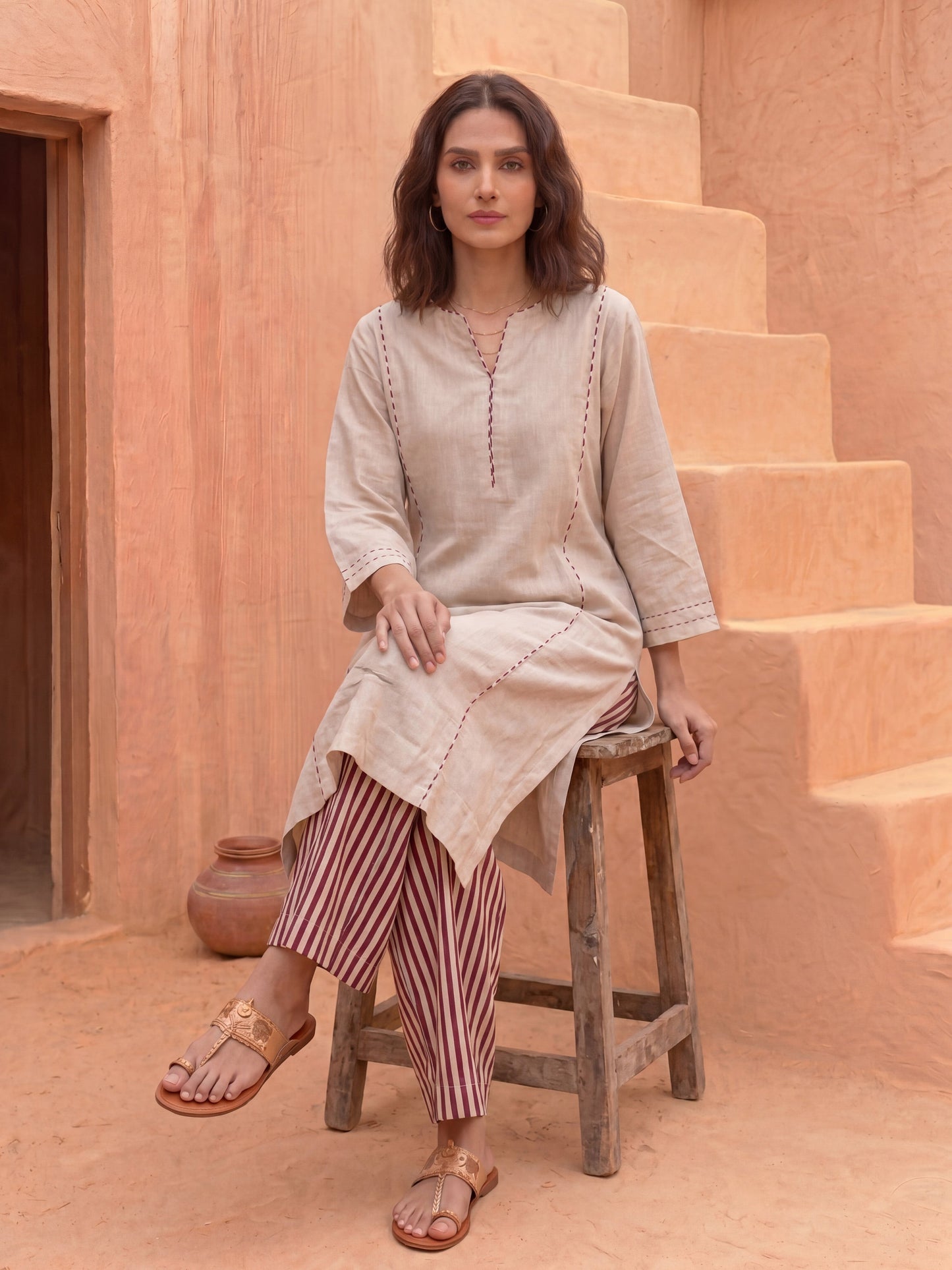 SAND & SLATE STRIPE KURTA SET