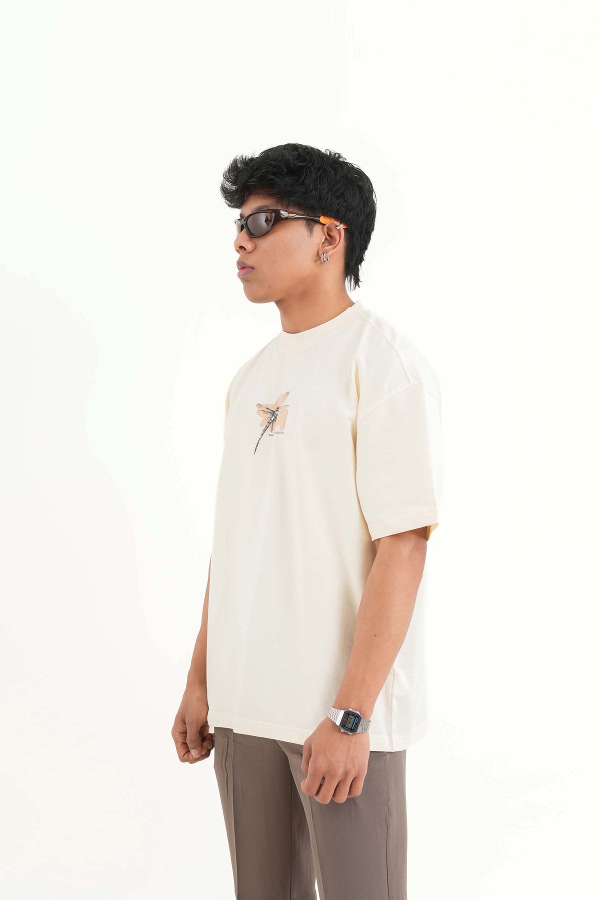 Beautiful Cream Oversized Printed T-Shirt Main Character