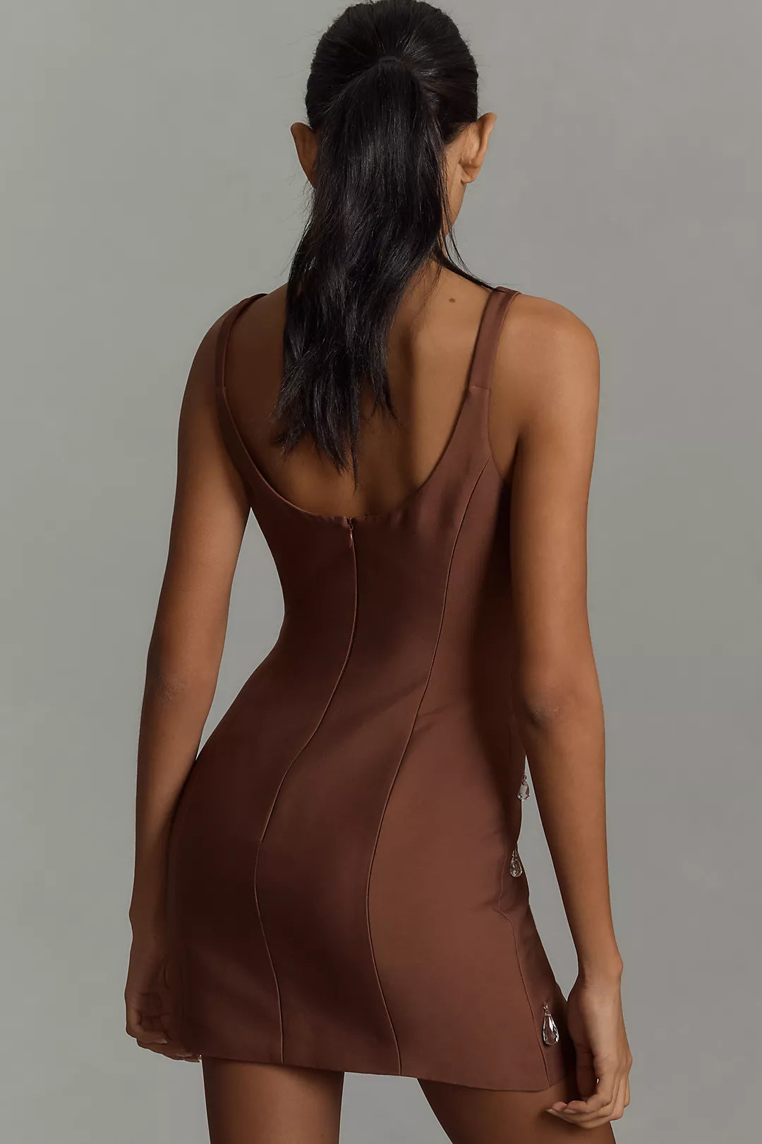 Luvia Brown Beaded Mini Dress – Skipp