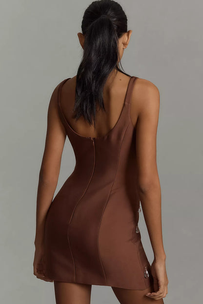 Luvia Brown Beaded Mini Dress
