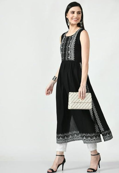 LIBOZA - Sleeveless Kurta for Women- Perfect for a Fashionable Summer Wardrobe for Girls and Women Black