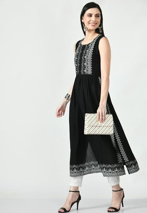 LIBOZA - Sleeveless Kurta for Women- Perfect for a Fashionable Summer Wardrobe for Girls and Women Black