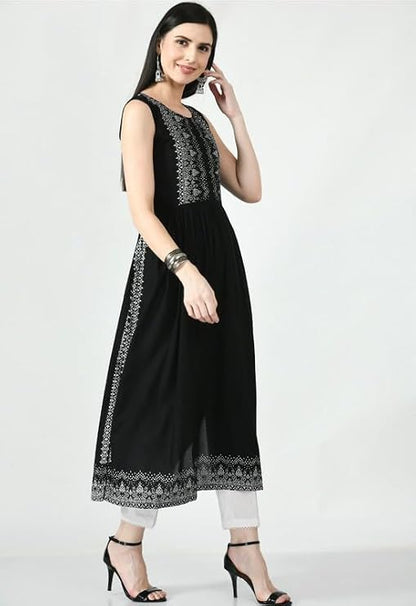 LIBOZA - Sleeveless Kurta for Women- Perfect for a Fashionable Summer Wardrobe for Girls and Women Black