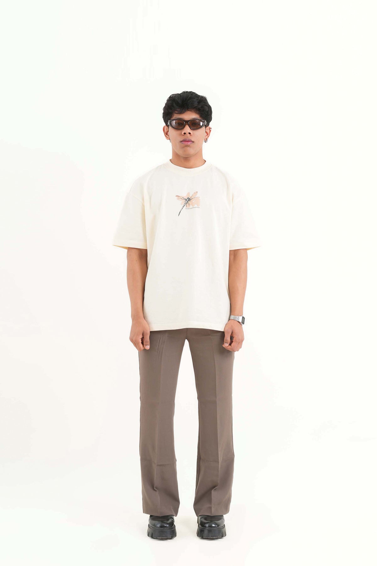 Beautiful Cream Oversized Printed T-Shirt Main Character