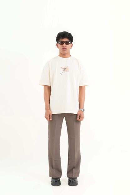 Beautiful Cream Oversized Printed T-Shirt Main Character