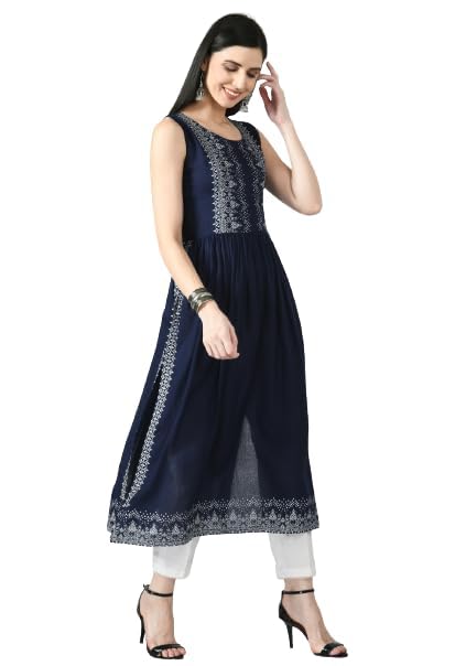 LIBOZA - Sleeveless Kurta for Women- Perfect for a Fashionable Summer Wardrobe for Girls and Women Blue