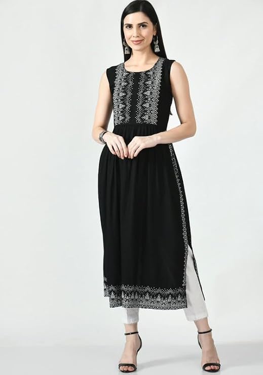 LIBOZA - Sleeveless Kurta for Women- Perfect for a Fashionable Summer Wardrobe for Girls and Women Black