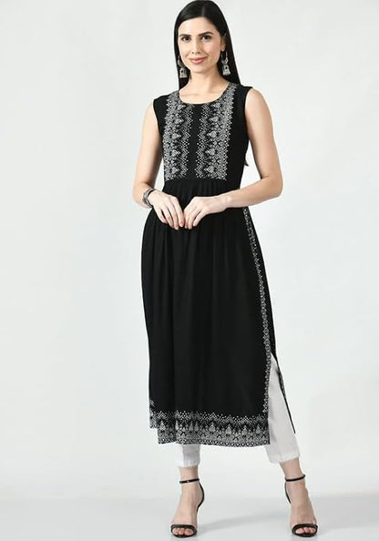 LIBOZA - Sleeveless Kurta for Women- Perfect for a Fashionable Summer Wardrobe for Girls and Women Black