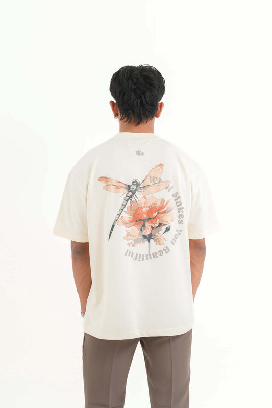 Beautiful Cream Oversized Printed T-Shirt