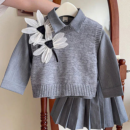 Grey Dragonfly 3pcs, Skirt and Top Winterwear for Girls