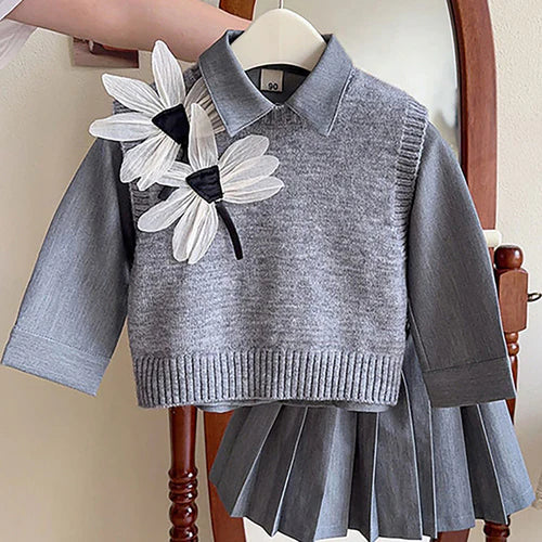 Grey Dragonfly 3pcs, Skirt and Top Winterwear for Girls