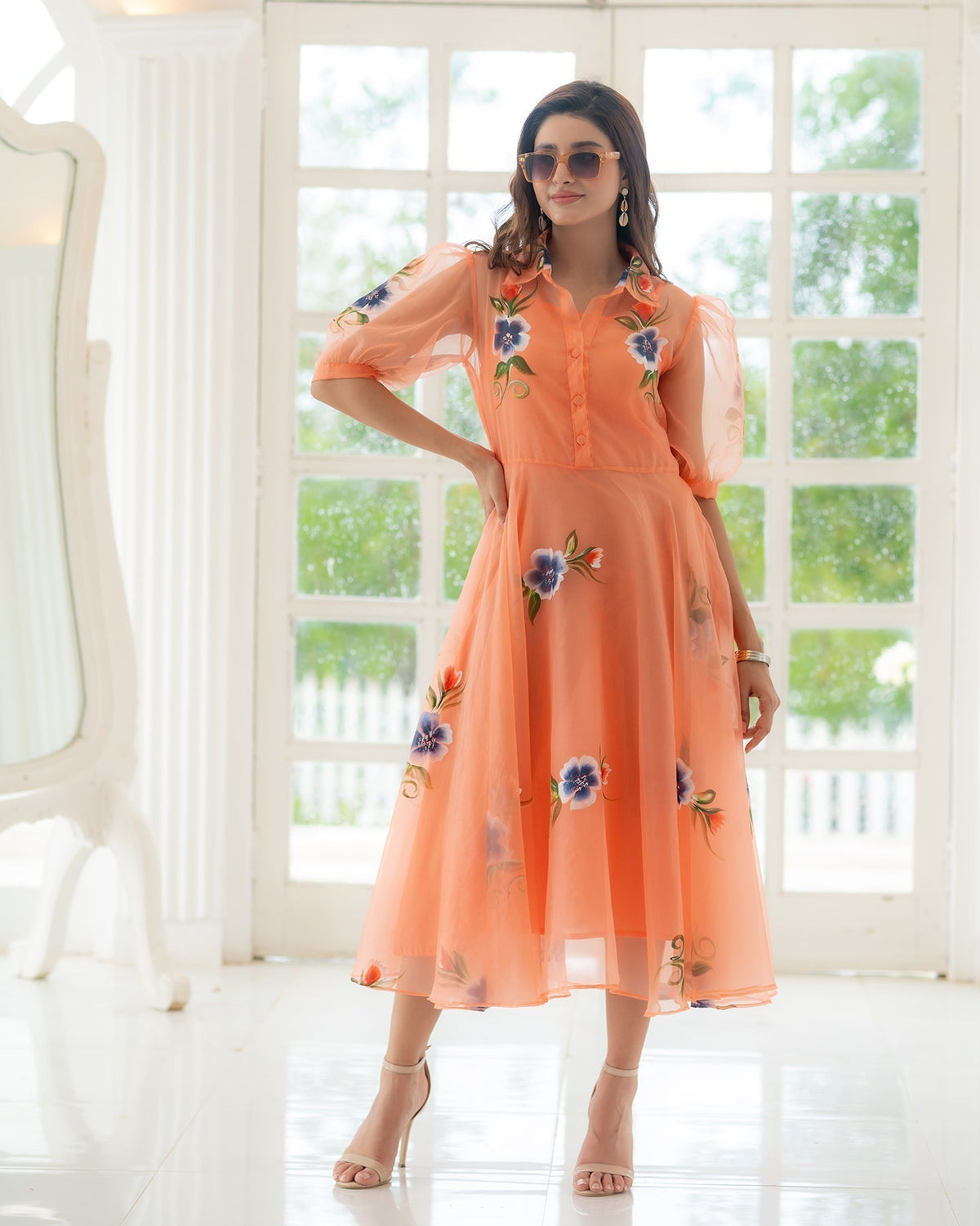 Peach Handpainted Maxi Dress 