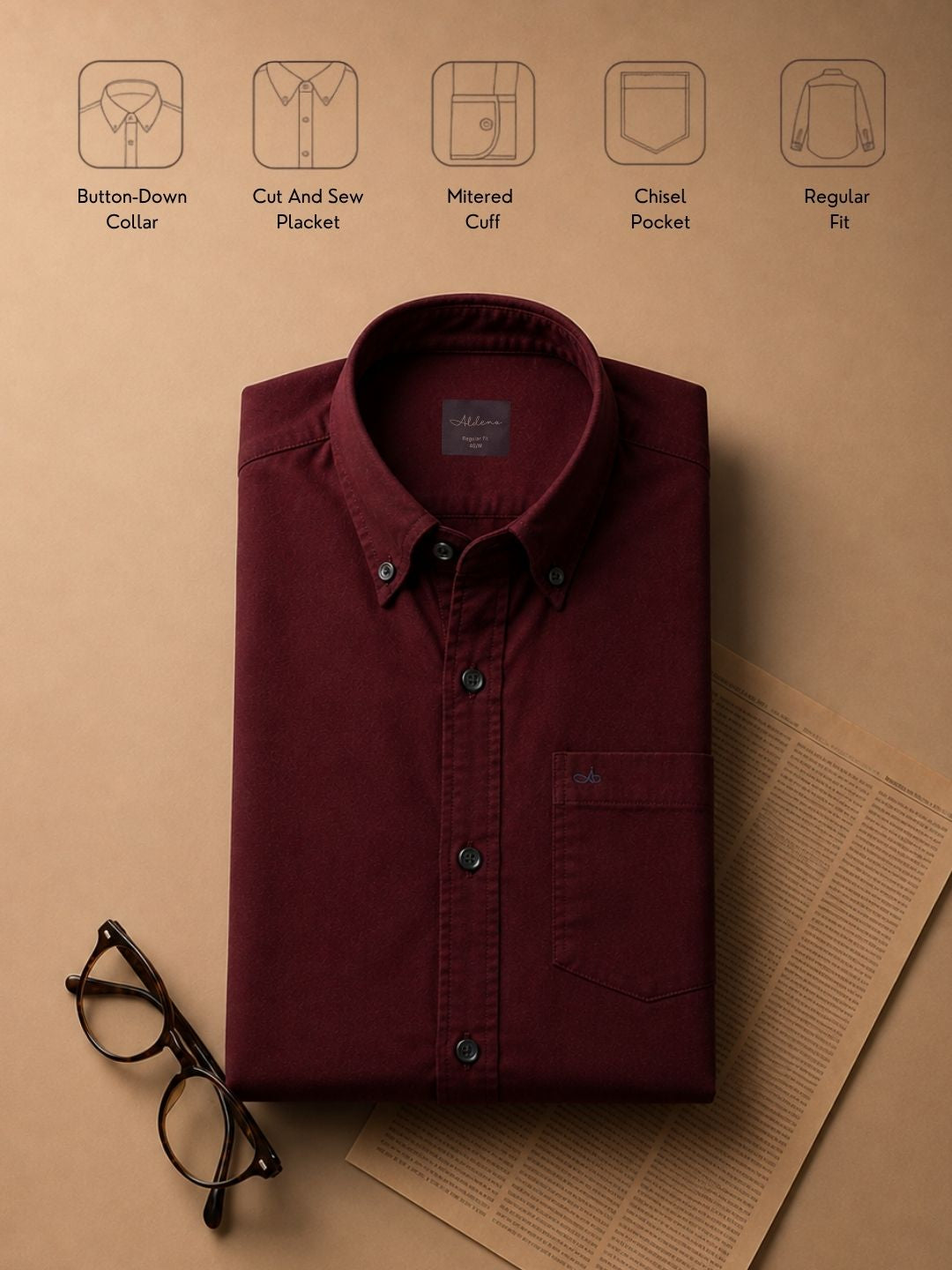 Aldeno Men Oxford Maroon Casual Shirt (GOWIN)