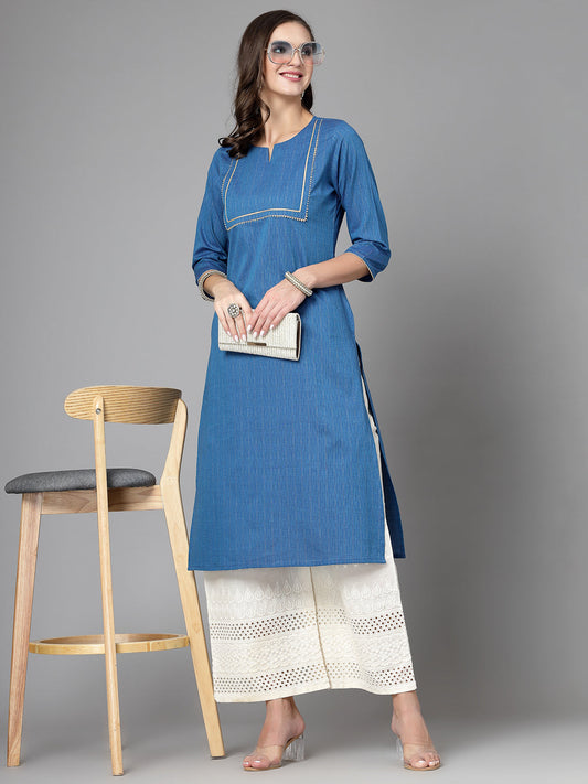Women Blue Festive Kurta With Lace Krya