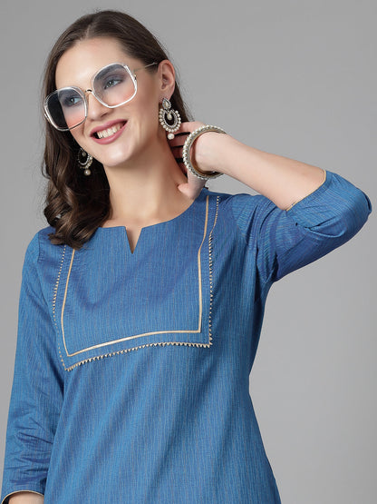 Women Blue Festive Kurta With Lace