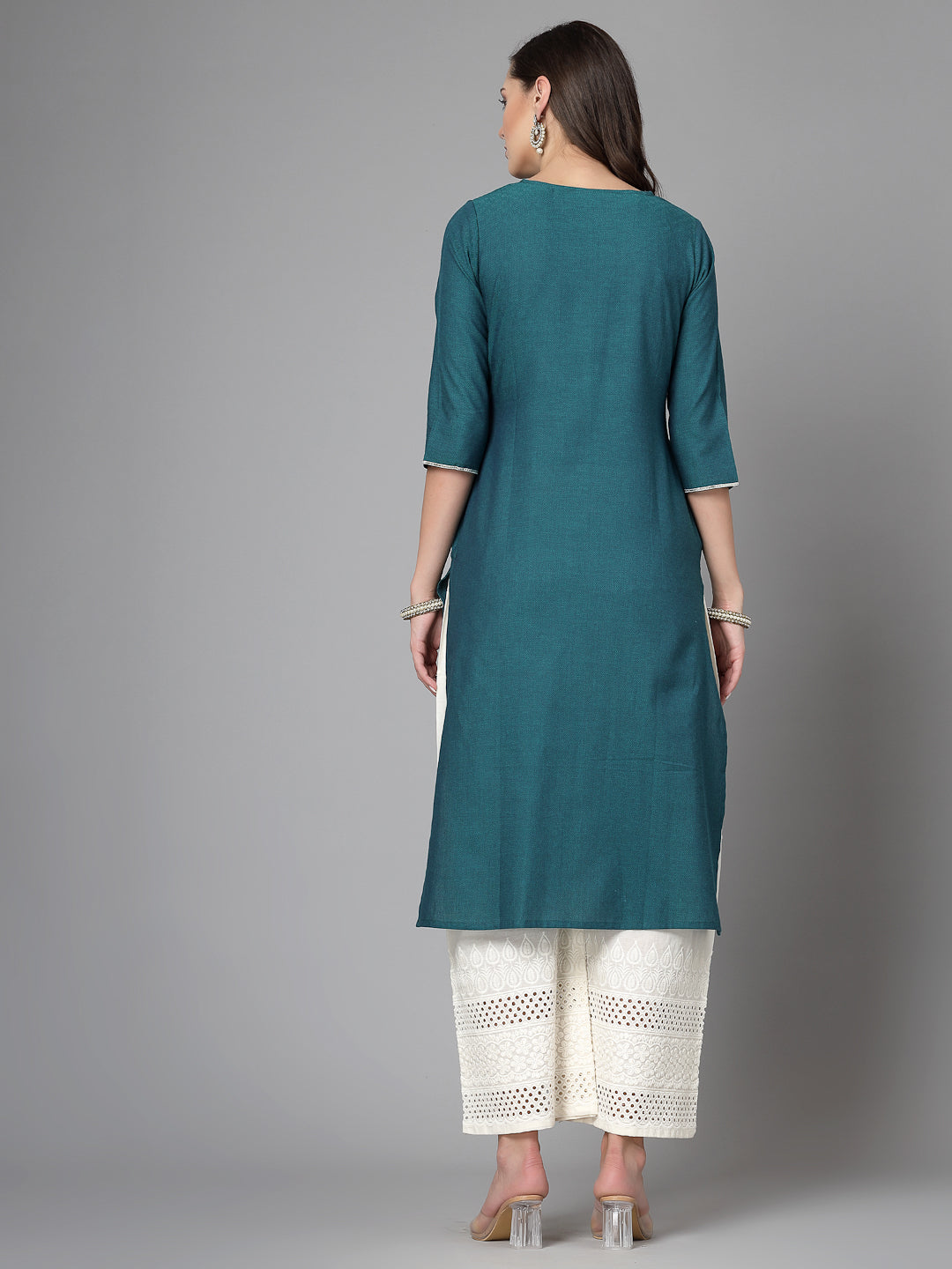 Women Dark Green Festive Kurta With Lace