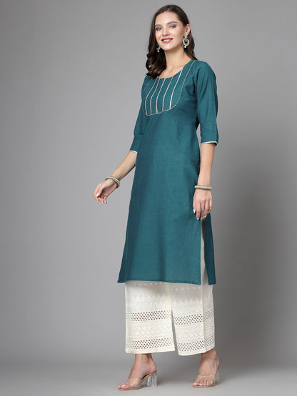 Women Dark Green Festive Kurta With Lace