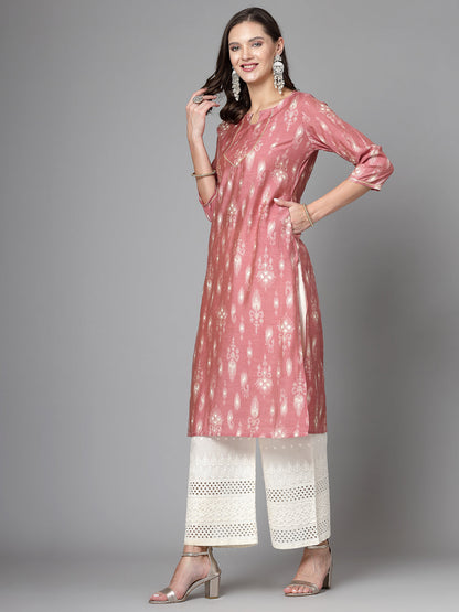 Women Pink Ethnic Motifs Printed Gotta Patti Kurta Krya