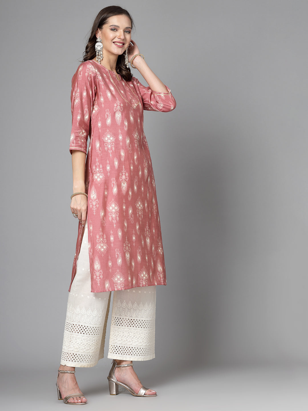 Women Pink Ethnic Motifs Printed Gotta Patti Kurta