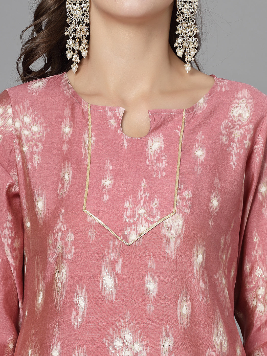 Women Pink Ethnic Motifs Printed Gotta Patti Kurta Krya