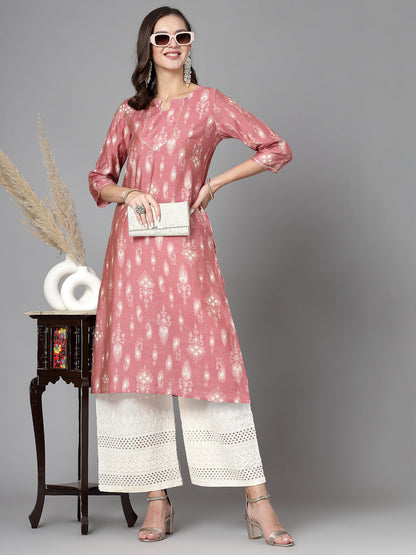 Women Pink Ethnic Motifs Printed Gotta Patti Kurta Krya