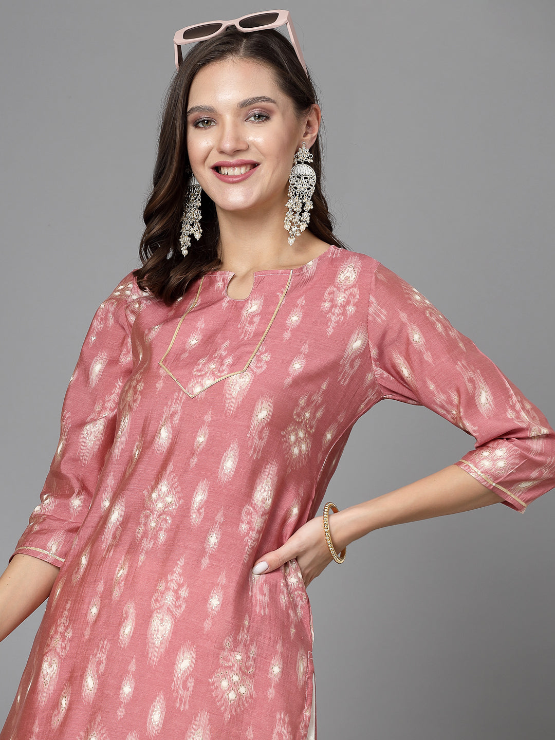 Women Pink Ethnic Motifs Printed Gotta Patti Kurta