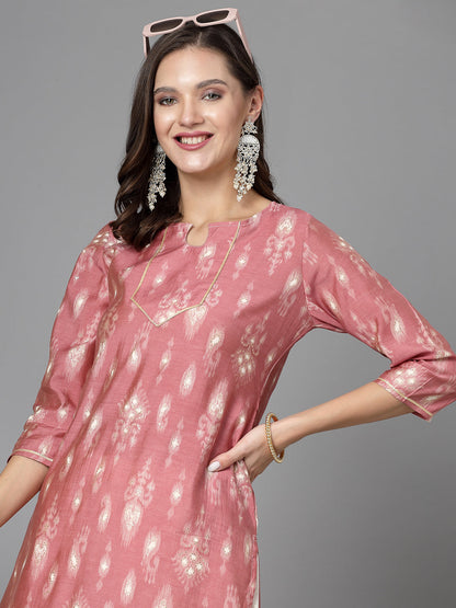 Women Pink Ethnic Motifs Printed Gotta Patti Kurta