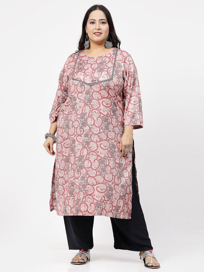 Women Pink Printed Straight Kurta Krya