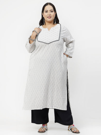 Women Off White Cotton Dobby Kurta Krya