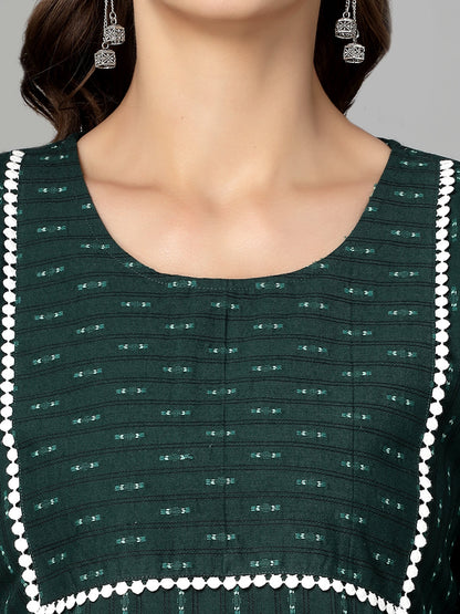 Women Dark Green Cotton Dobby Kurta Krya