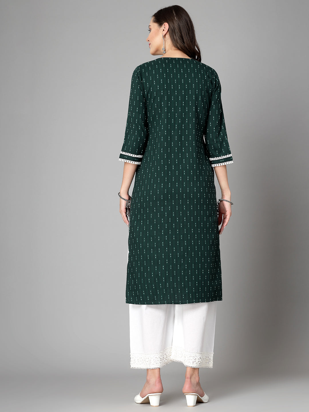 Women Dark Green Cotton Dobby Kurta Krya