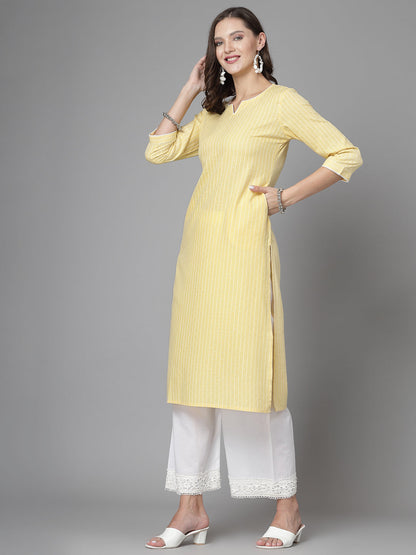 Women Yellow Striped Yarn-Dyed Kurta