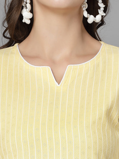 Women Yellow Striped Yarn-Dyed Kurta