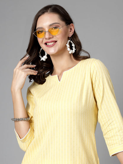 Women Yellow Striped Yarn-Dyed Kurta Krya