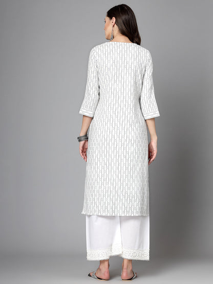 Women Off White Cotton Dobby Kurta Krya