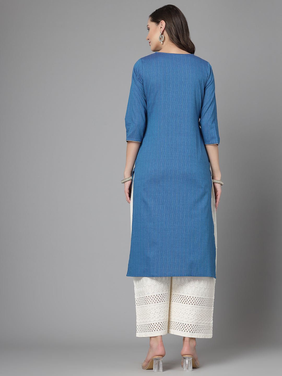 Women Blue Festive Kurta With Lace Krya