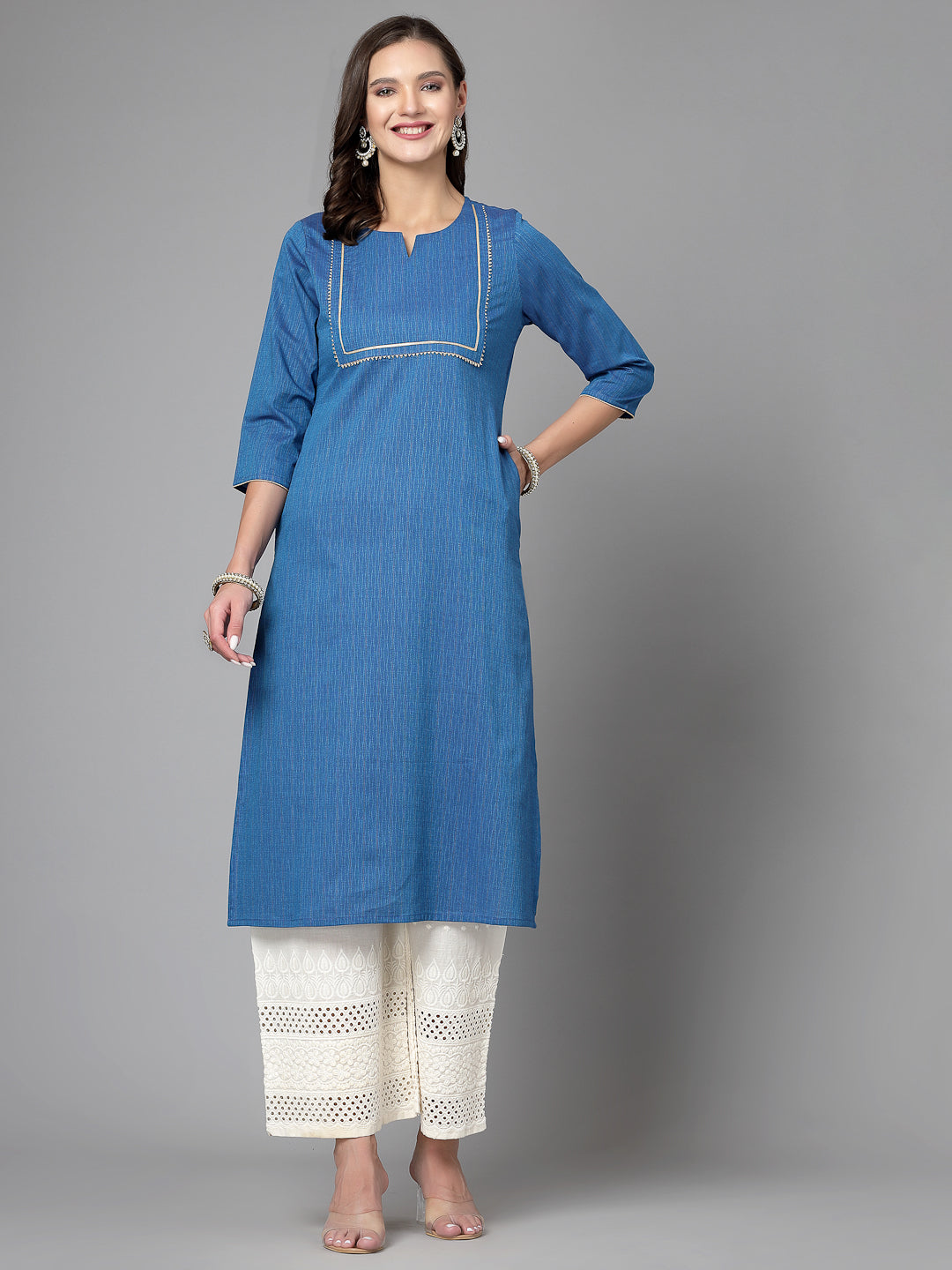 Women Blue Festive Kurta With Lace Krya