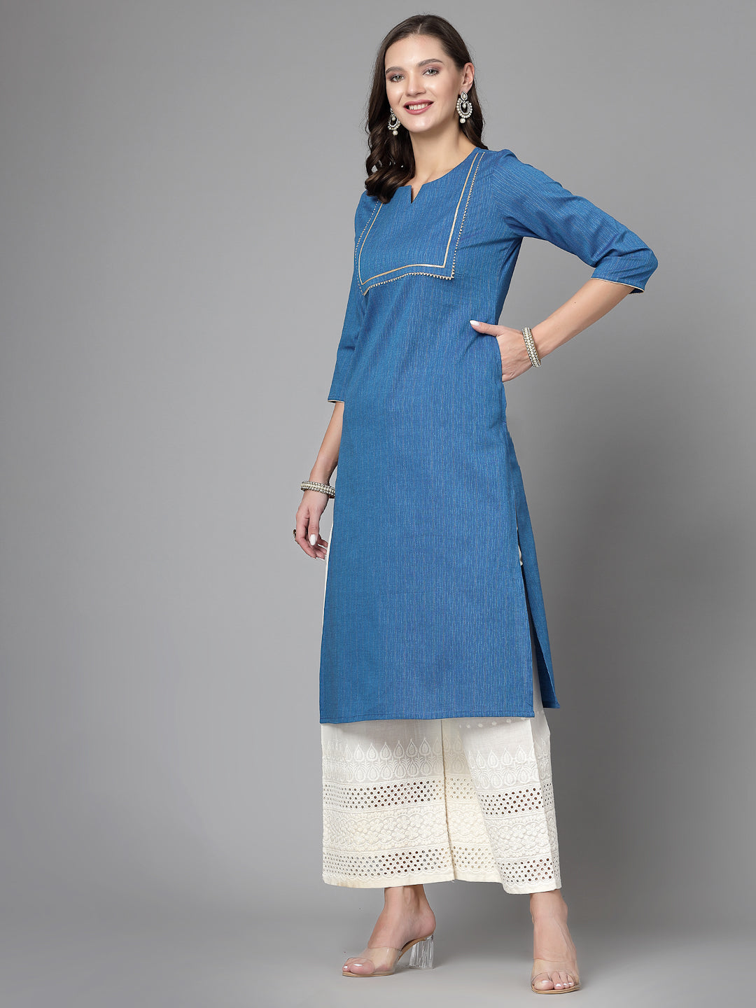 Women Blue Festive Kurta With Lace Krya