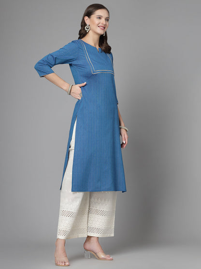Women Blue Festive Kurta With Lace