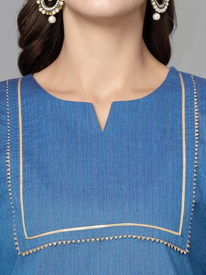 Women Blue Festive Kurta With Lace Krya